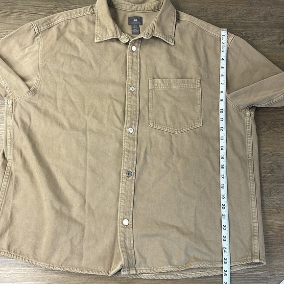 H&M Men’s Khaki Denim Over Shirt, Button Down Long Sleeve, size XL - Picture 6 of 10
